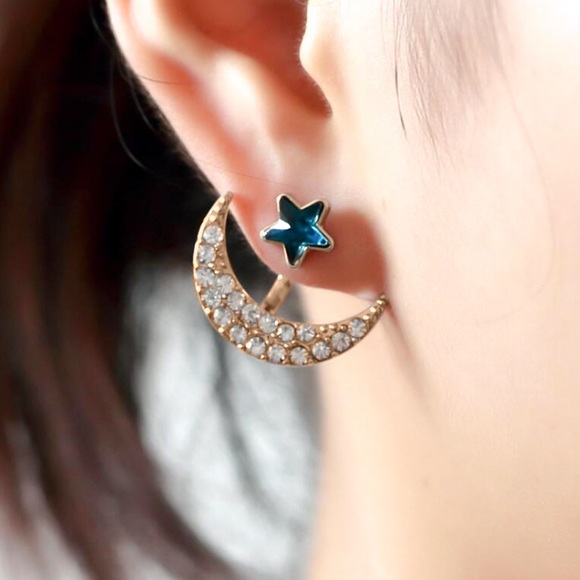 Turquoise Star Gold/Crystal Earring Jacket - Picture 2 of 6